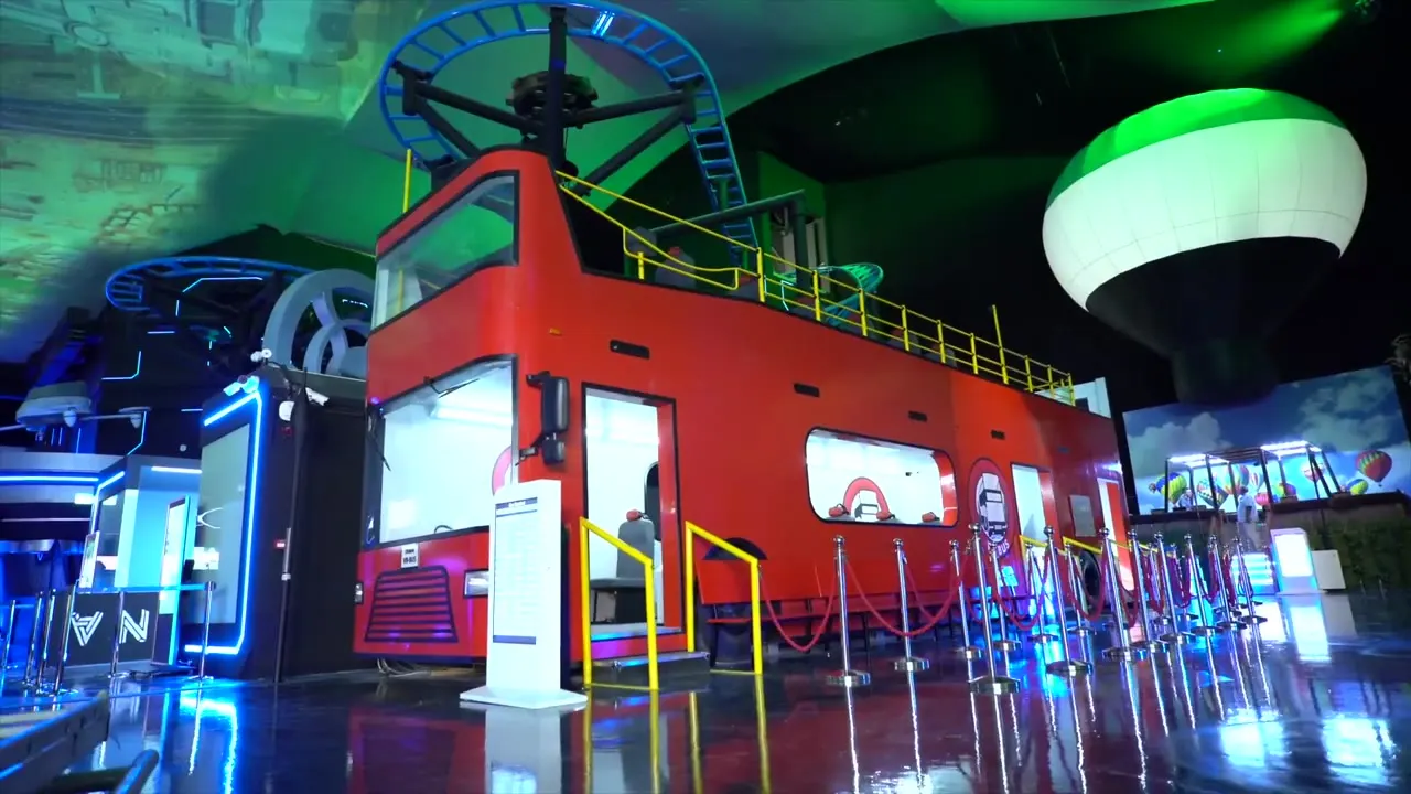 Motion-based VR attraction seating, representing DigiComm’s VR Bus experience at VR Park Dubai.